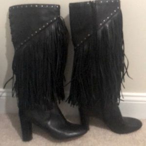 Black INC fringe heeled boots